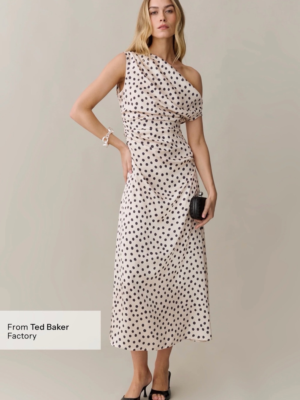 o.p.t. Verity Dress One-Shoulder Polka Dot Midi Dress from Ted Baker Factory
